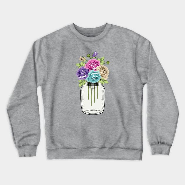 Roses In Mason Jar Crewneck Sweatshirt by Designoholic